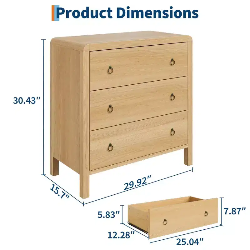 GustoWave 3/5 Drawer Dresser for Bedroom, 30.4 Tall Dresser with Large Drawers, Wooden Closet Chest Storage for Living Room, Hallway