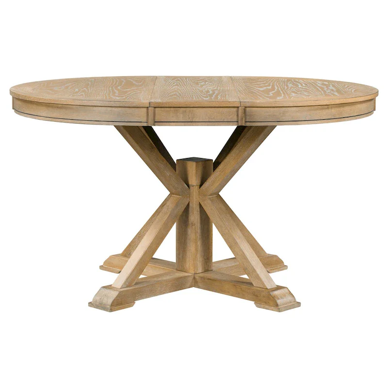 5 Pcs Wooden Round Dining Table Set, Kitchen Dining Table Chair Set with Extendable Table and 4 Upholstered Chairs