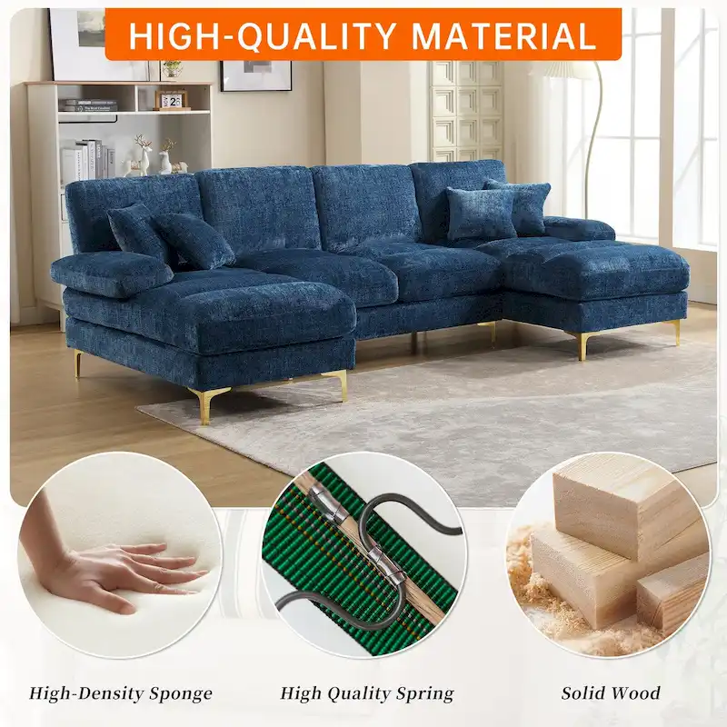 HOMEFUN Chenille Upholstered U-Shaped Living Room Sectional Sofa