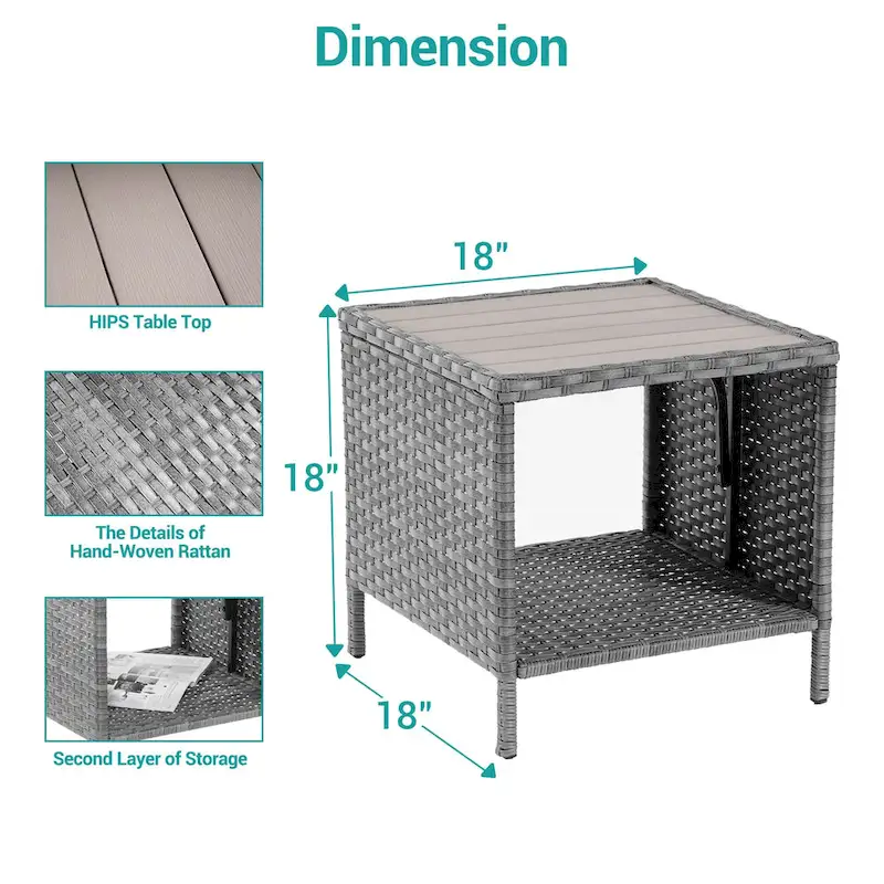 BONOSUKI 3-Piece Patio Sofa Set Grey Rattan with Side Table