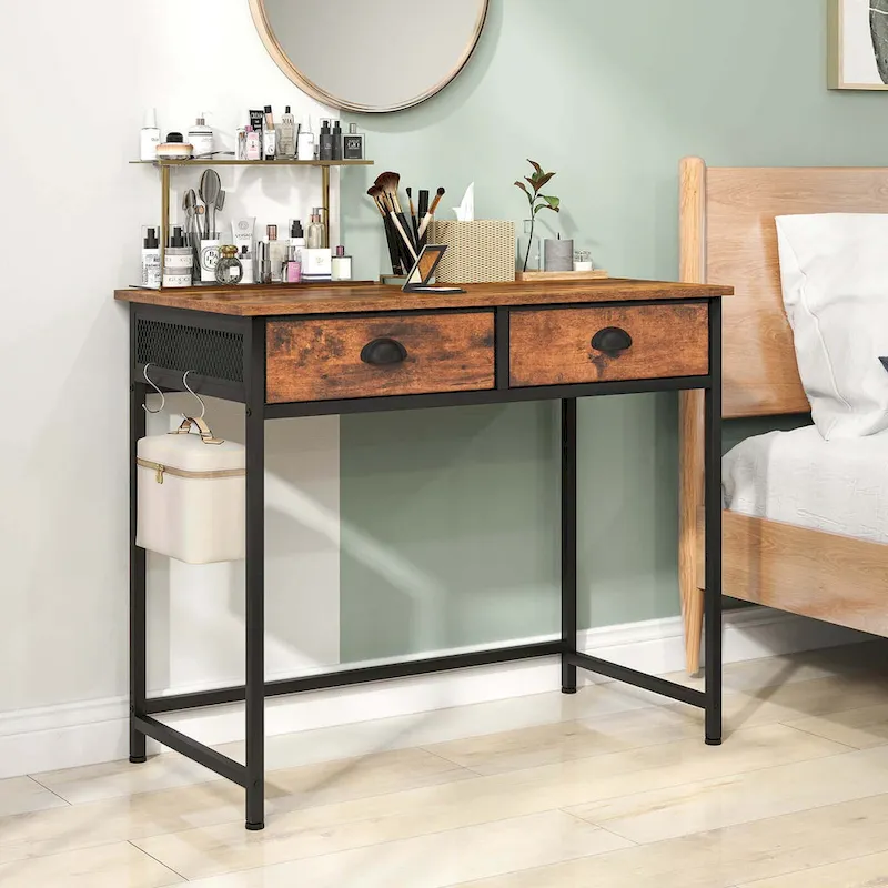 Costway Space Saving Home Computer Desk with 2 Fabric Drawers 4 - See Details