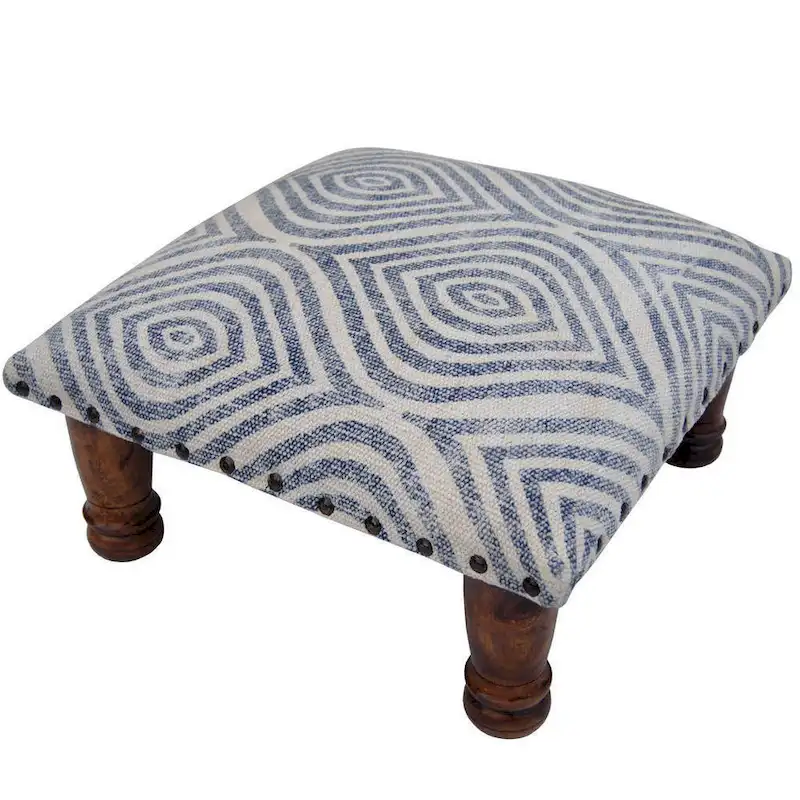 Handmade Printed-Cotton Wood Ottoman Footstool (India) - 16