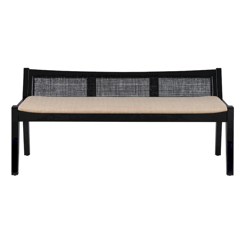 Low Profile Framed Woven Rattan Cane Bench - 52.5 - Black