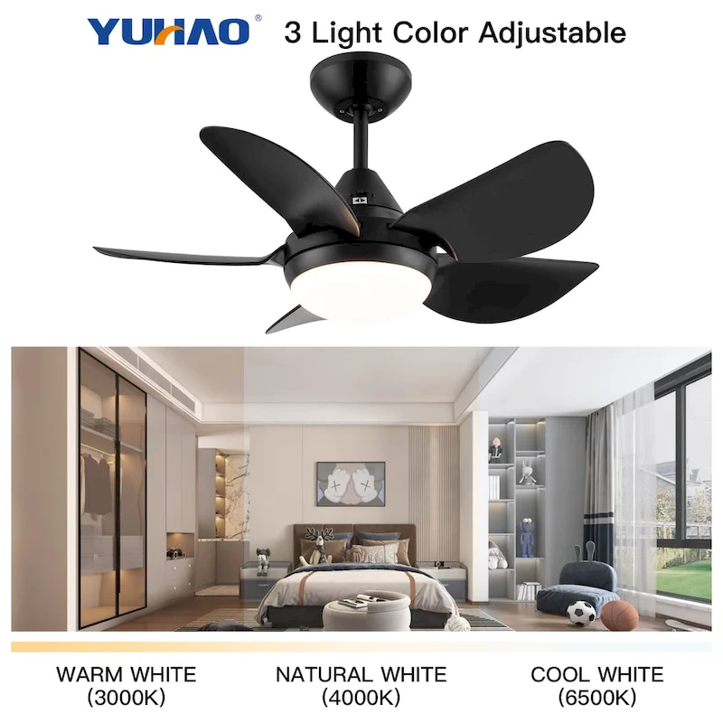 Modern 30 in.Integrated LED Ceiling Fan With Matte Black Blades - 30 INCHES