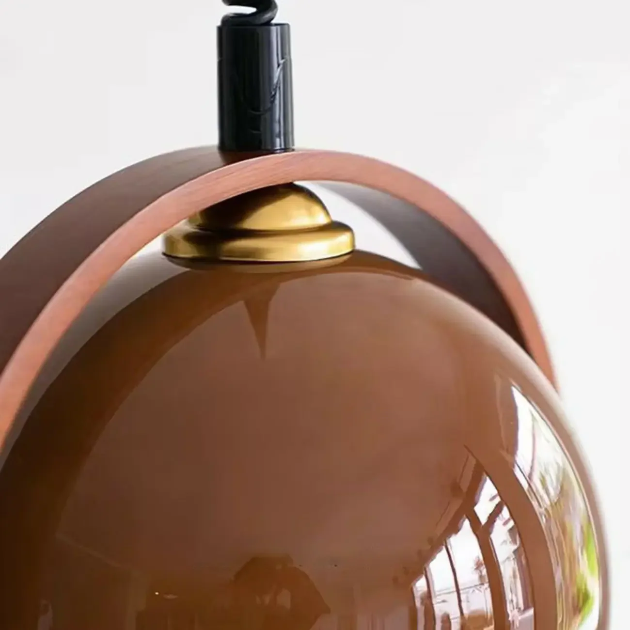 Coffee Glass Wood Dome Adjustable Pendant Light