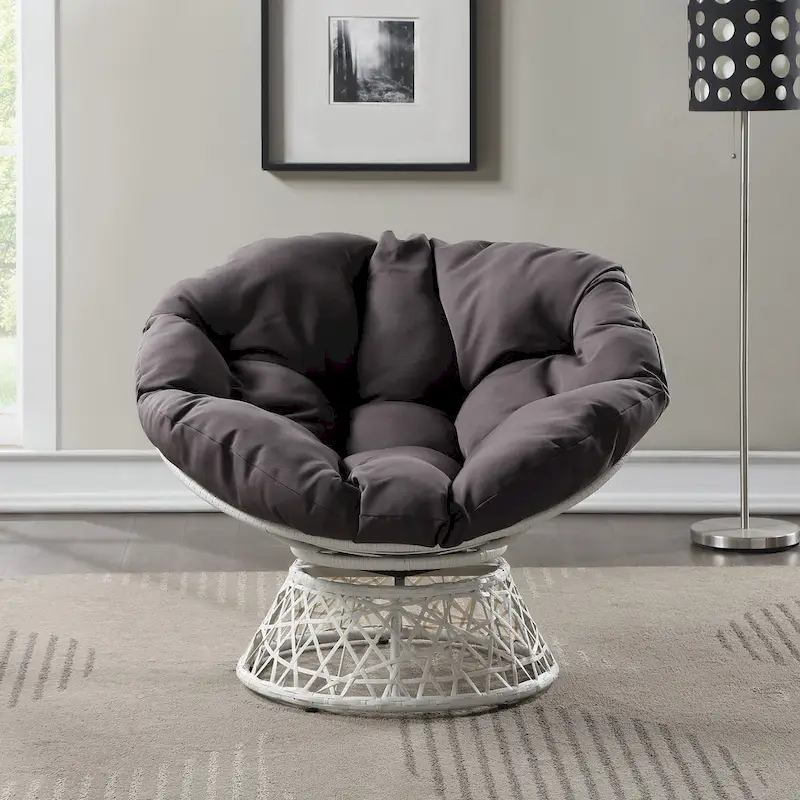 Papasan Chair with Round Pillow Cushion and Cream Wicker Weave