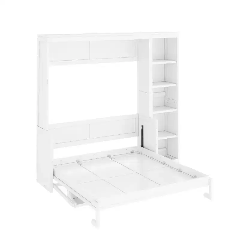 GDFStudio Ruby Space-Saving Solid Pine Wood Murphy Bed with Desk and Bookshelf