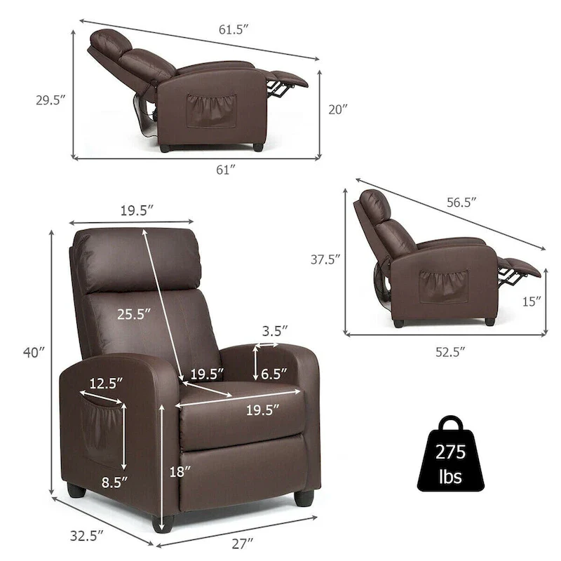 Gymax Massage Recliner Chair Single Sofa Padded Seat w/ Footrest