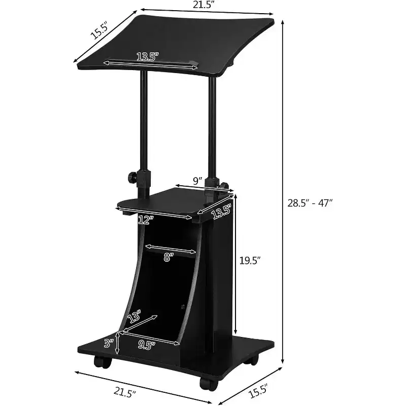 VINGLI Podium Stand, Portable Presentation Podium, Height Adjustable Church Lecture, Reading or Laptop Desk with Edge Stopper, Black