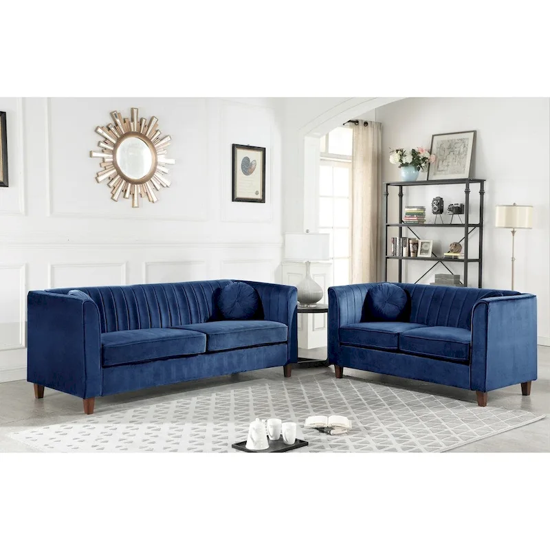 Arvilla Velvet Kitts Classic Chesterfield Living Room Set