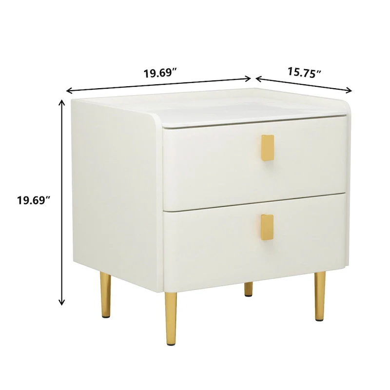 Modern Luxury 2-drawer Faux Leather Bedroom Nightstand