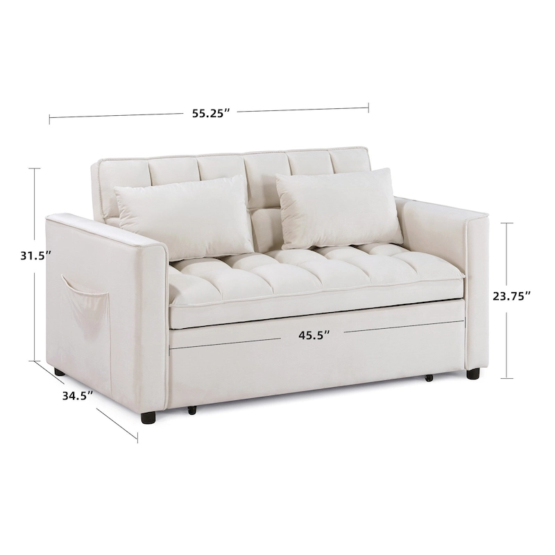 Classic 55 Width Pull Out Tufted Convertible Loveseat Sleeper Sofa Bed - 55W x 68L x 20H