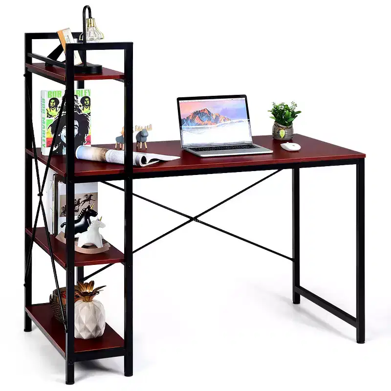 Costway 47.5'' Compact Computer Desk With 4-Tier Storage Bookshelves for Home Office