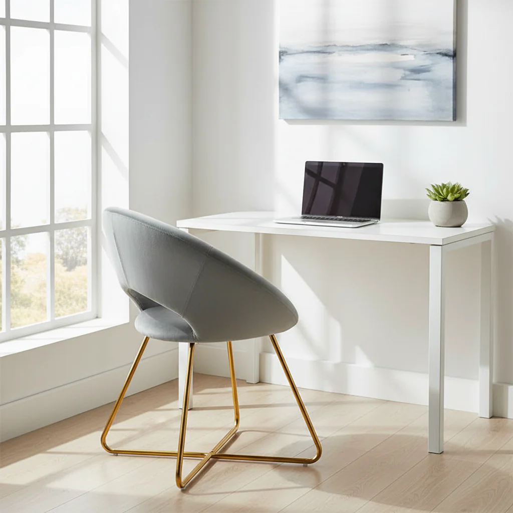 Modern Velvet Accent Chair Upholstered Vanity Chair w/Golden - See Details