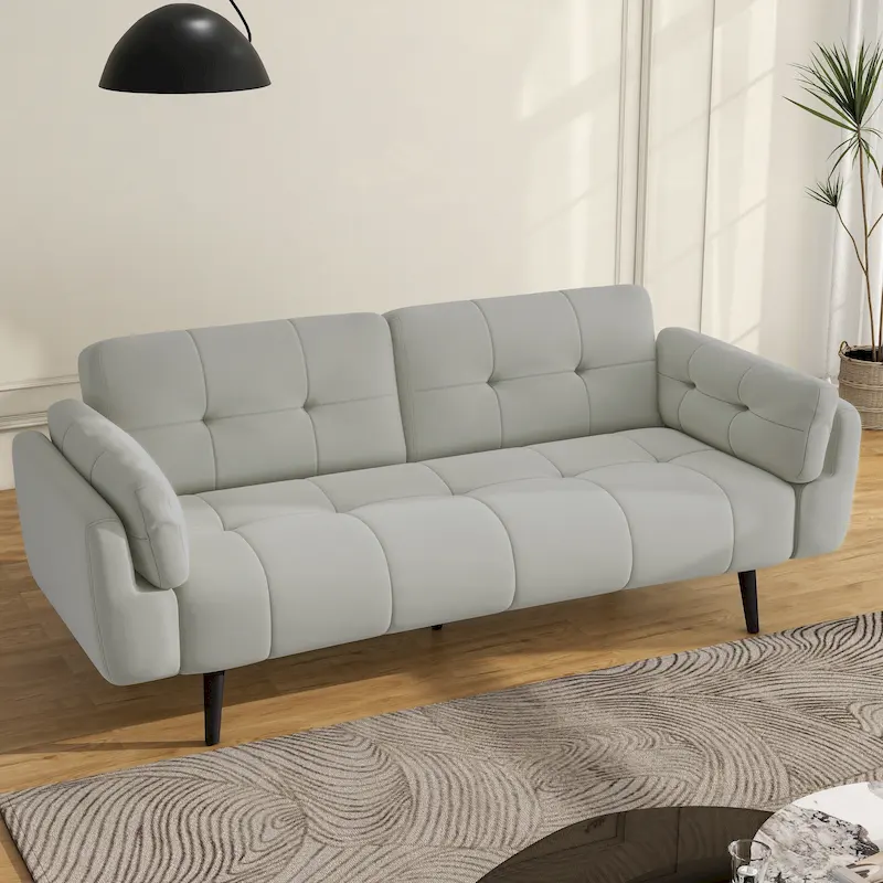 Modern Adjustable Backrest Convertible Futon Sleeper Couch