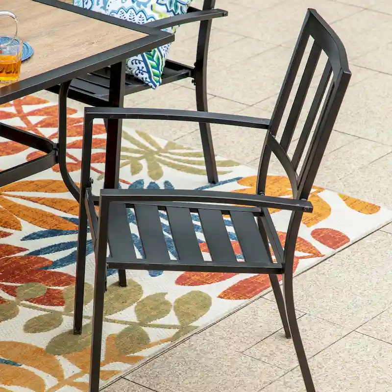 MAISON ARTS 5-piece Faux Wood Table and Metal Stackable Chairs Patio Set - 5-Pieces Sets