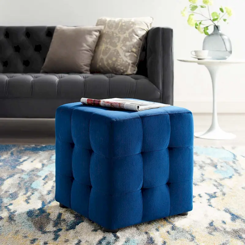 Porch & Den Croeni Velvet Tufted Cube Ottoman