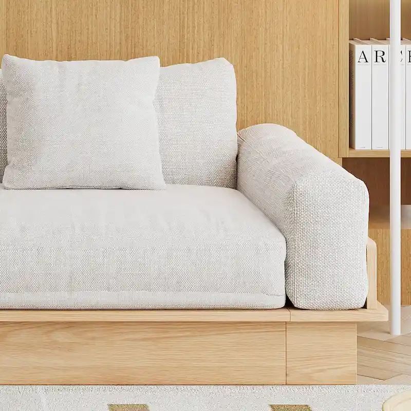 JASIWAY Modern Solid Wood Upholstered Cotton Linen Sofa