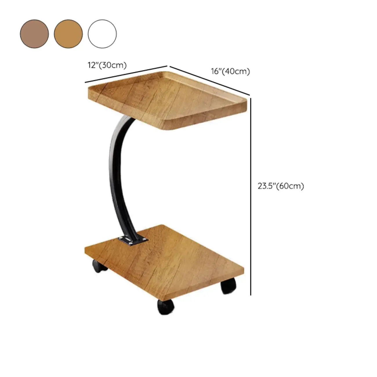 Wooden Round C-Shaped Side Table with Swivel Wheels