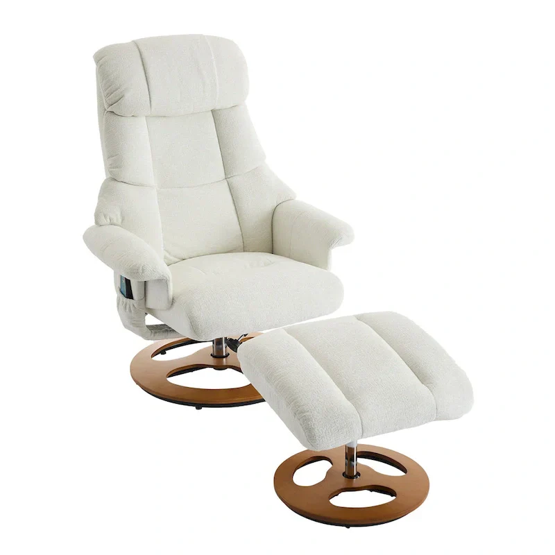 Heated Massage Armchair Chenille Fabric Seating Swivel Recliner Chair with Ottoman, Adjustable Backrest and Remote