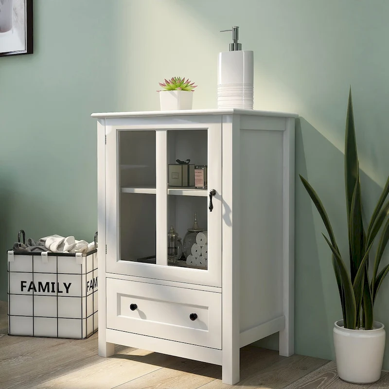 Buffet storage cabinet with glass doors and unique bell handle - 22.05x14.37x31.69