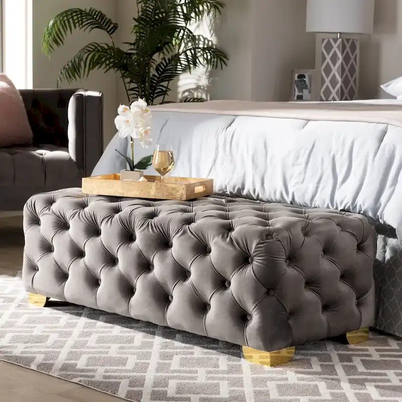 Velvet Fabric Ottoman Bench