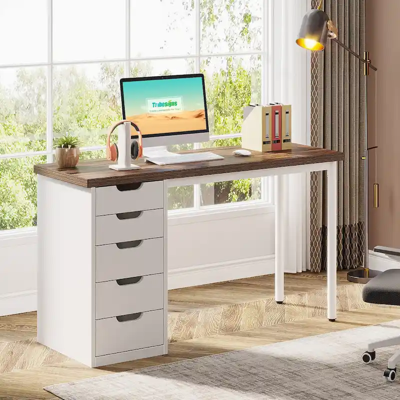 Modern Simple Computer Desk Study Writing Table with 5 Drawers