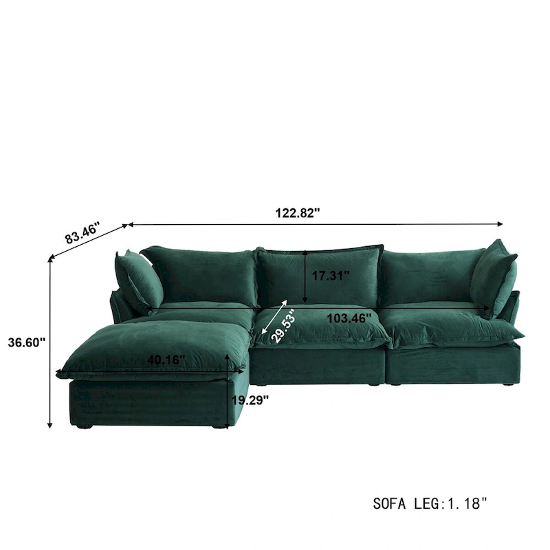 L Shape Sectional Couches, Deep Couch Sectional Sofa with Chaise Ottoman, Modern Comfy Modular Sectional Sofas