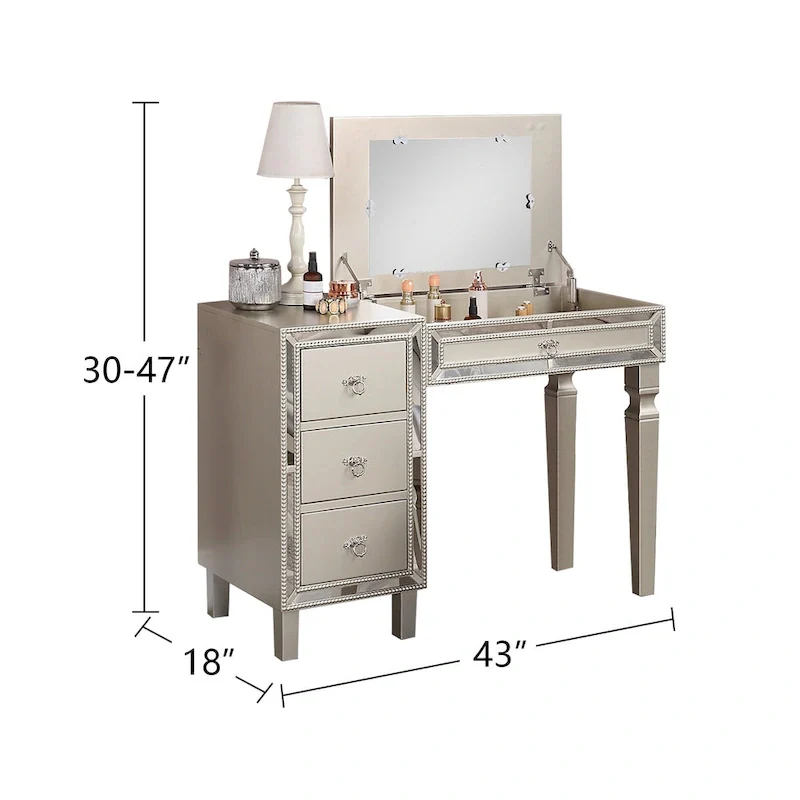 Fabric and Wood Vanity Set with Stool