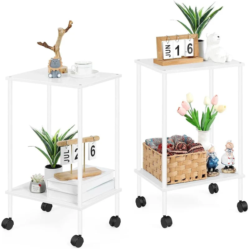 2-Tier Side Table with Wheels
