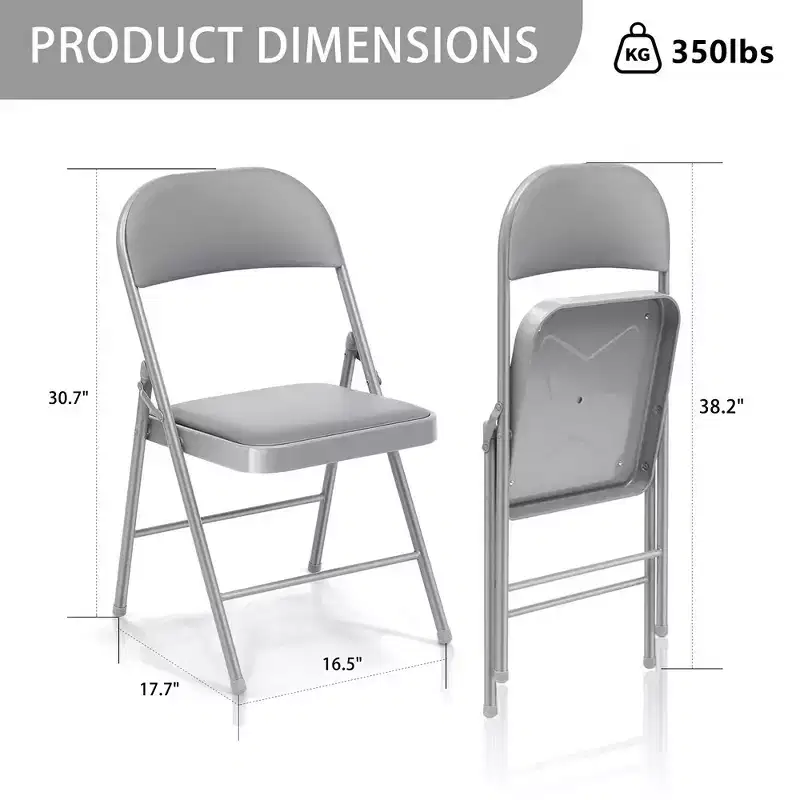SUGIFT Folding Chairs with Padded Seats, Metal Frame with Vinyl Seat & Back, Capacity 350lbs, Gray, Set of 4