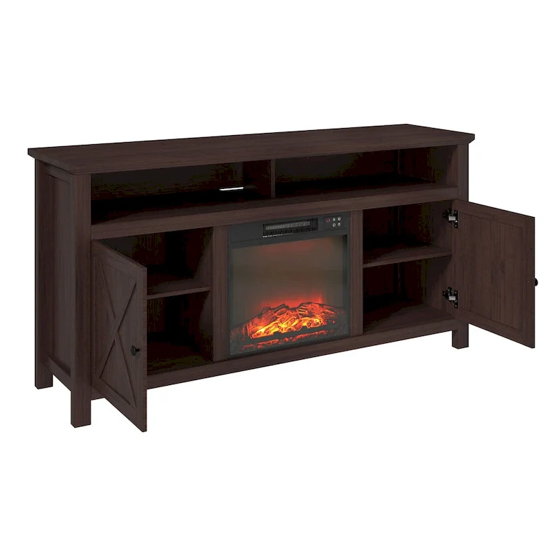 Clihome 58 Wood Fireplace TV Stand with 18 Electric Fireplace