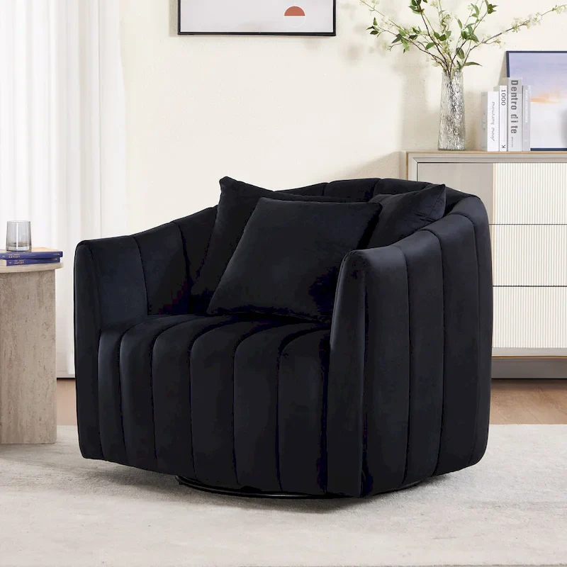 Modern Velvet Swivel Accent Chair,Sofa Chair with Pillows