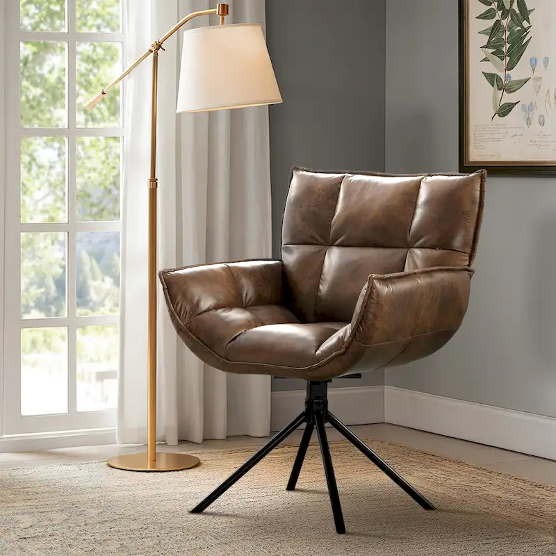 Faux Leather Upholstered Swivel Armchair Modern Home Office Chair
