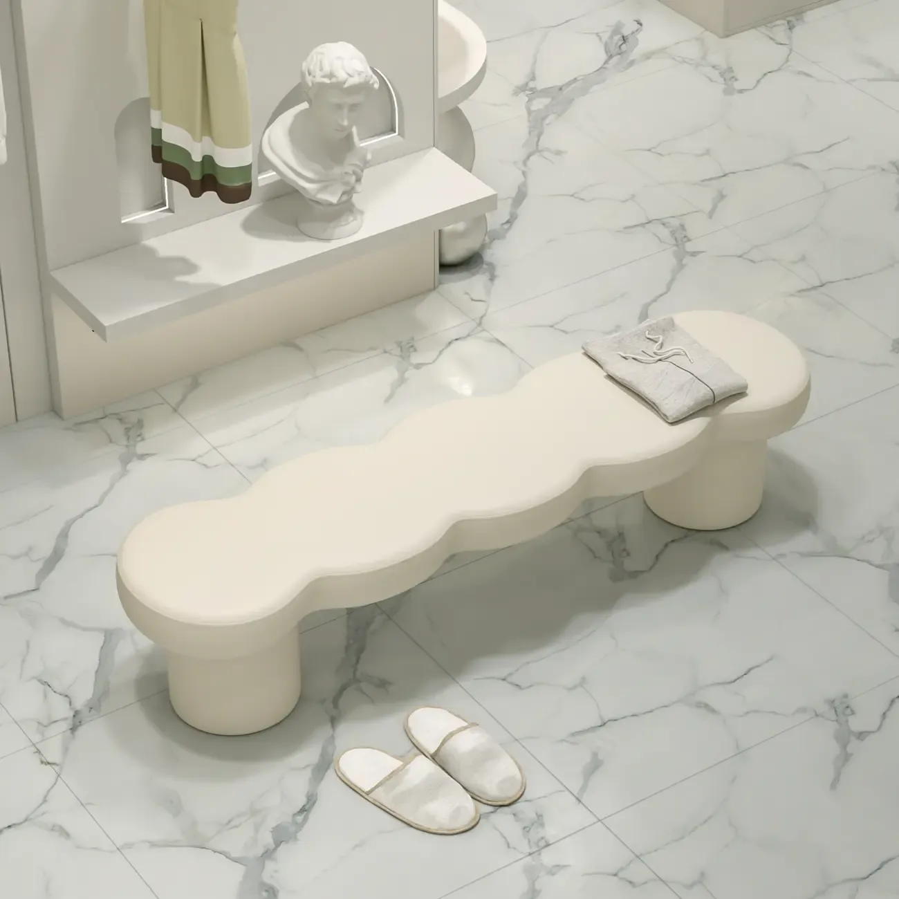 Upholstered Short Modern Solid Color Bench for Bedroom