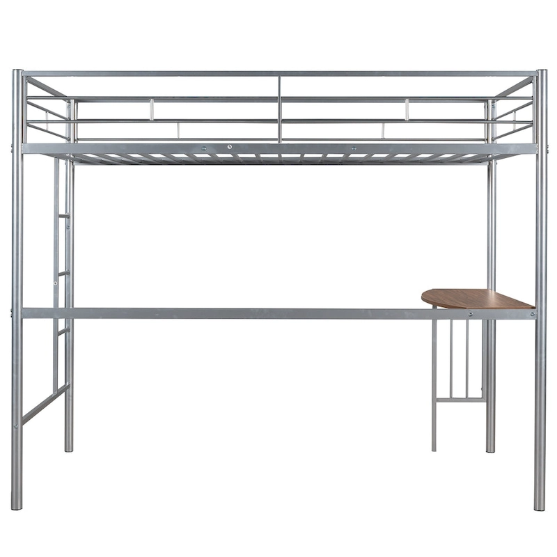 Metal Loft Bed with Desk, Ladder and Guardrails