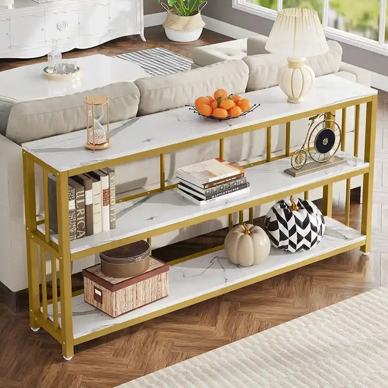 70.9 Console Table, 3 Tiers Sofa Table with Shelves,Brown