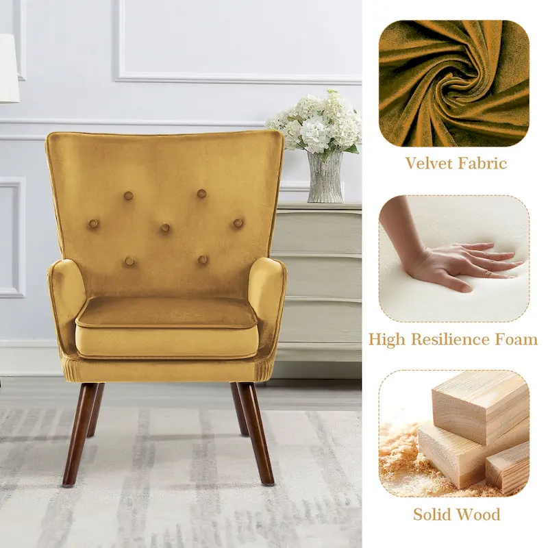 Modern Upholstered Velvet Wingback Accent Arm Chair, Set of 2 - 36.6 H x 28 W x 28.4 D