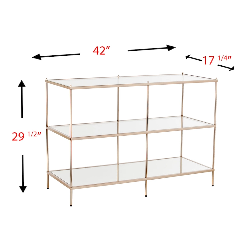 SEI Furniture Grant Modern Metal Console Table with Glass Top and Shelves