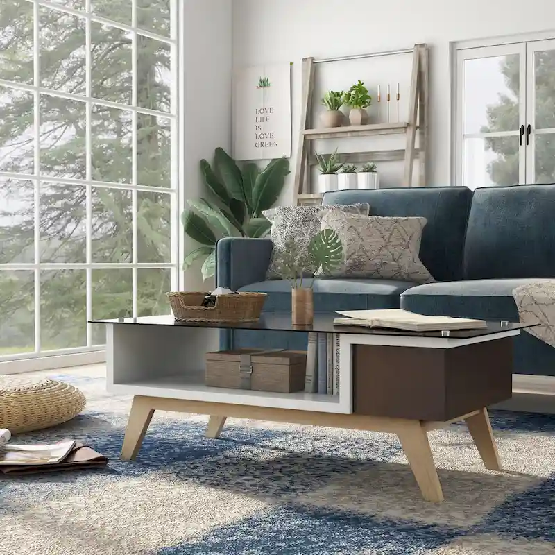 Modern Style 47-Inch Glass-Top Single-Tier Coffee Table