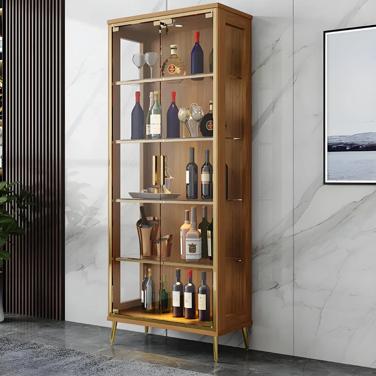 Glam Black Wooden Glass Display Cabinet
