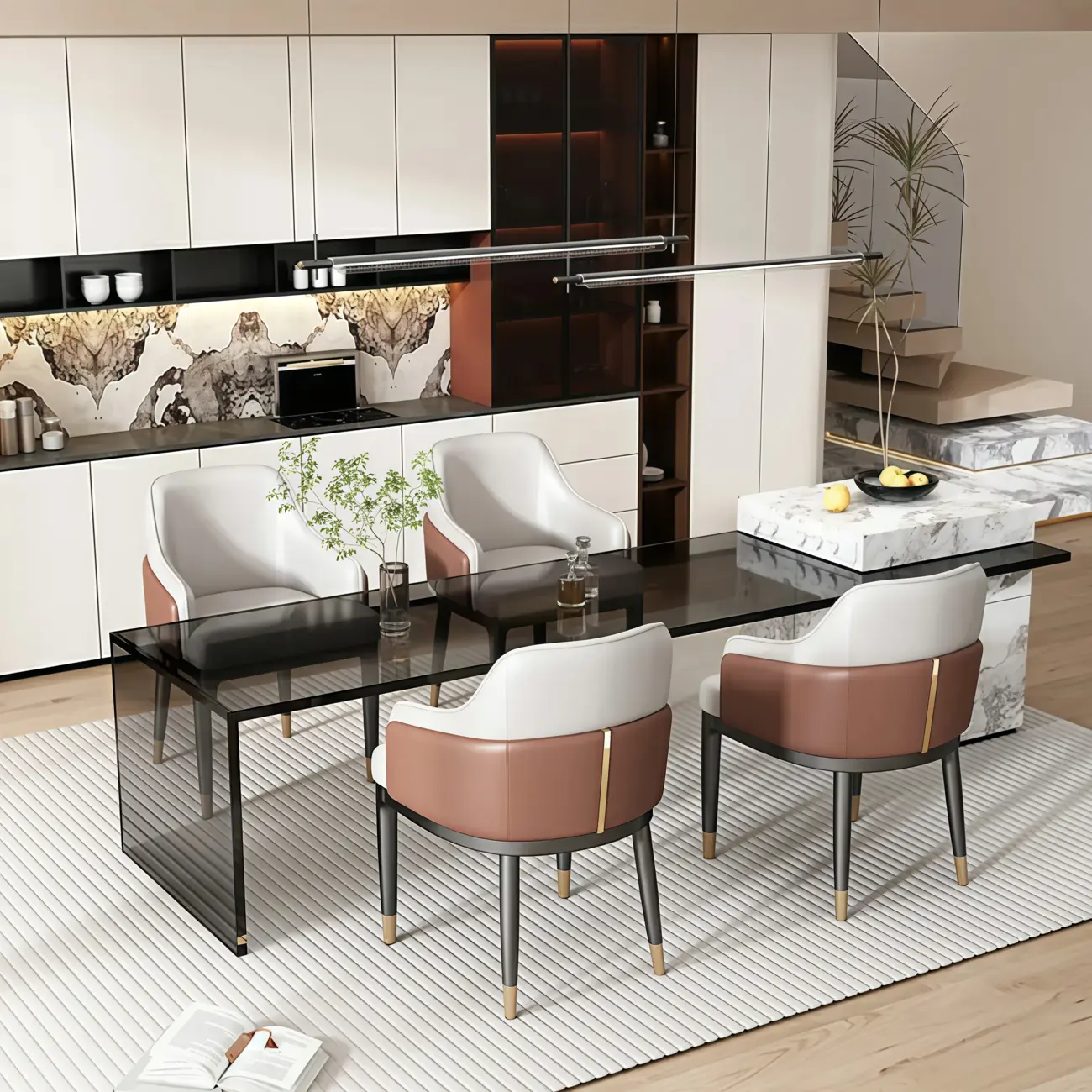 Modern Genuine Leather Sloped Arms Low Back Dining Chair