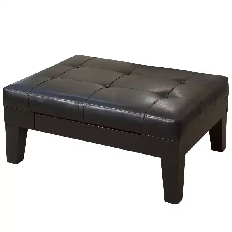 Contemporary Faux Leather and Pine Wood Storage Ottoman