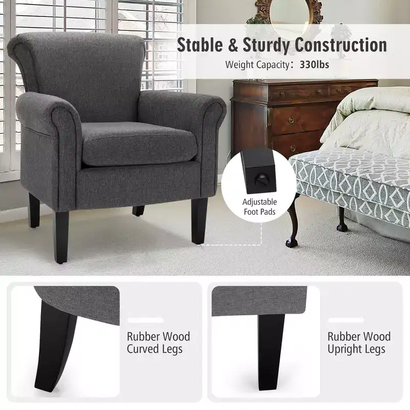 Costway Modern Upholstered Fabric Accent Chair w/ Rubber Wood Legs Dark Gray\Light Grayy