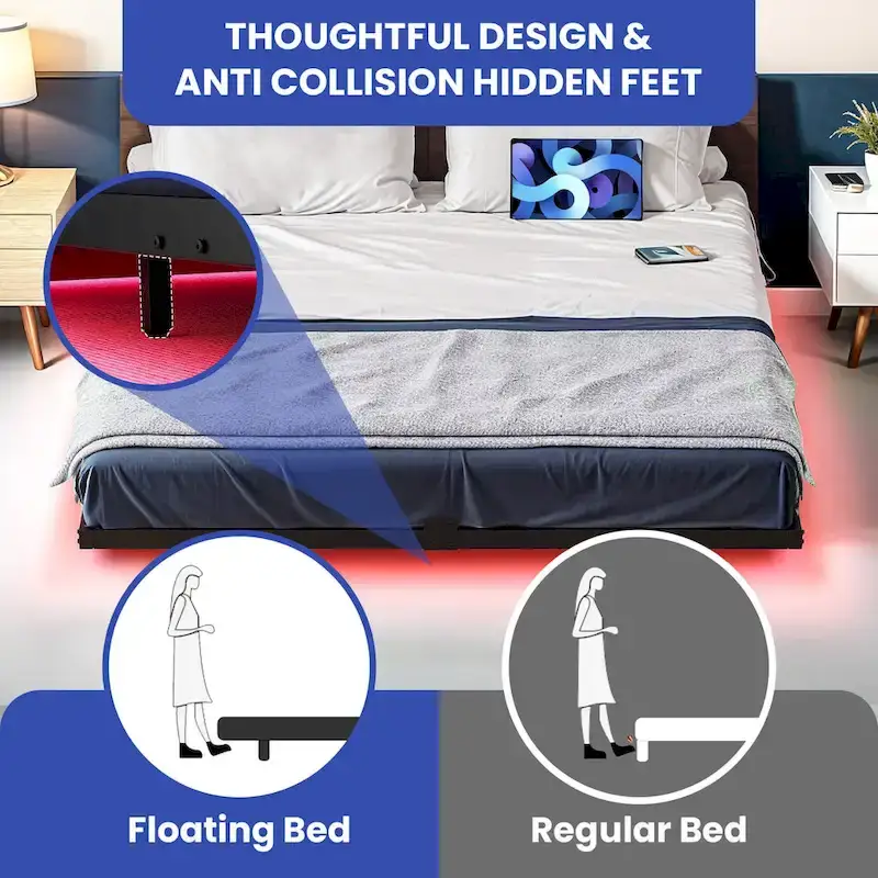 Floating Bed Frame with LED Lights