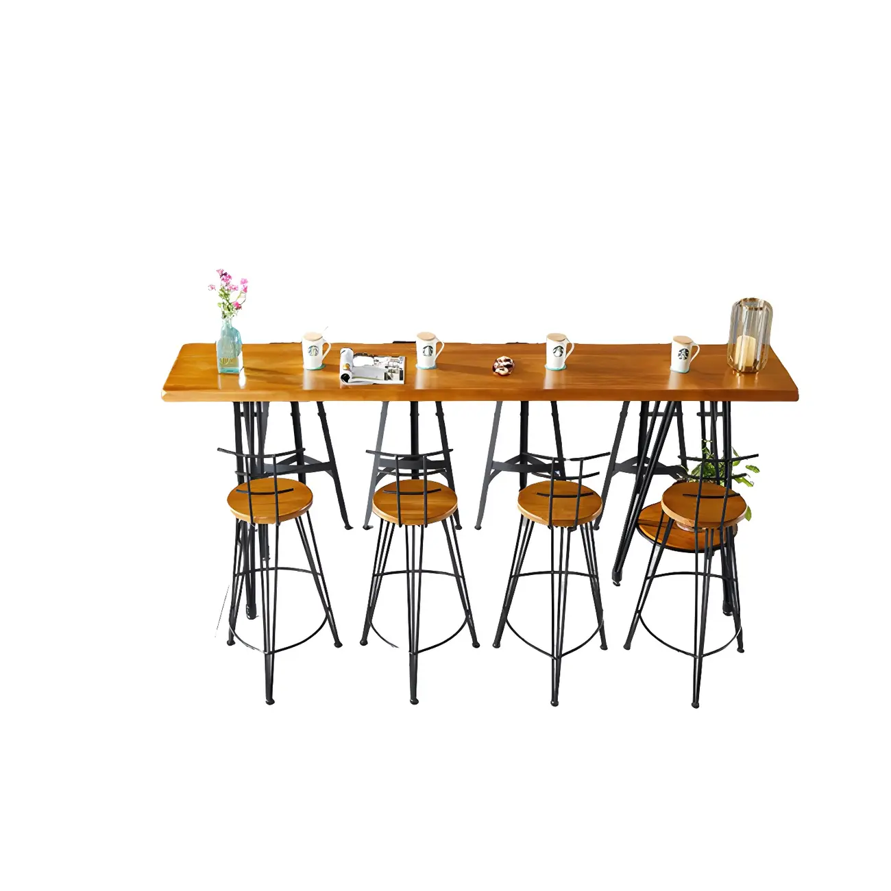 Elegant Solid Wood Bar Set with Stylish Stools for Home