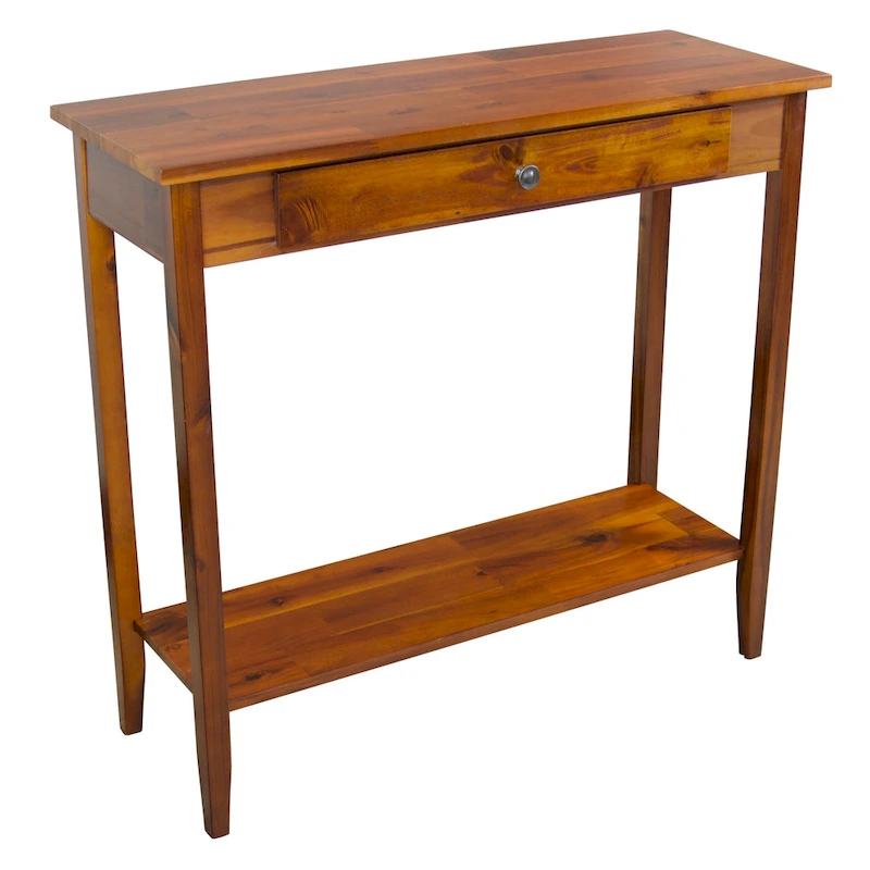 Solid Acacia Wood 1-drawer Console Table with Bottom Shelf