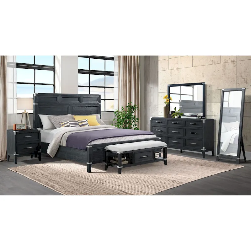 Laguna Bedroom 52 Wide Bench with Drawer, Weathered Steel