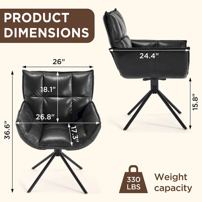 Faux Leather Upholstered Swivel Armchair Modern Home Office Chair