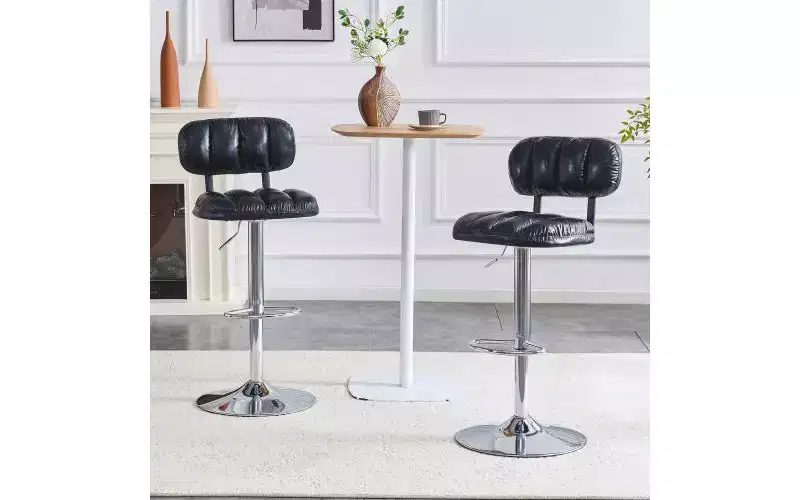 Black / White Adjustable Height Bar Stool, PU Leather, Low Back, Armless, Set of 2